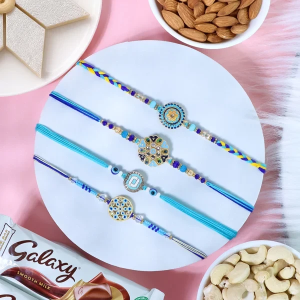 Momentous Set of 4 Rakhi Family Gift Hamper - For UK