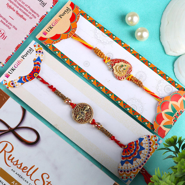 Divine Ganesha Rakhi Set & Russell Stover Chocolate - For USA