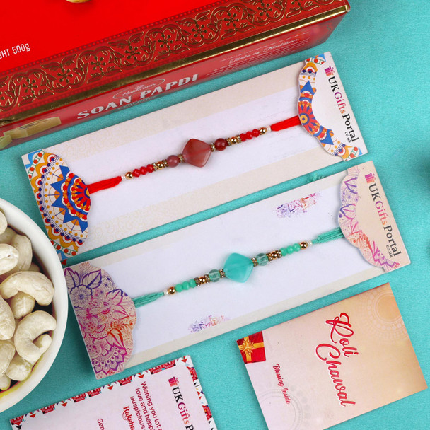 Crystal Set of 2 Rakhi with Soan Papdi n Cashew - For USA