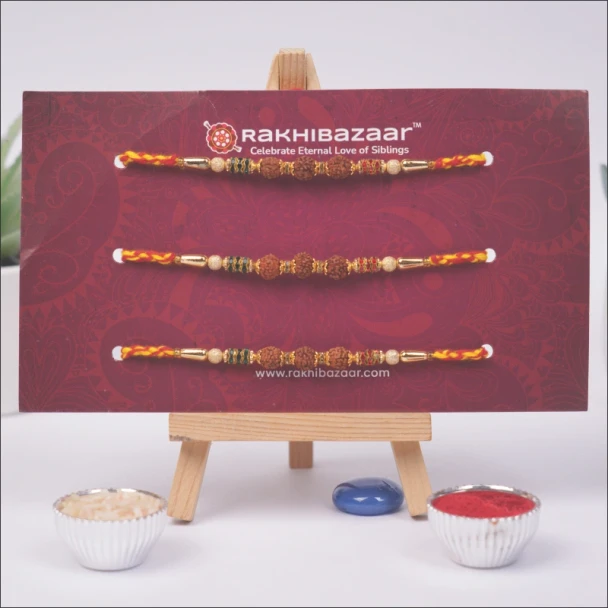 Rudraksha Rakhi Gift Pack with Kaju Katli- For India