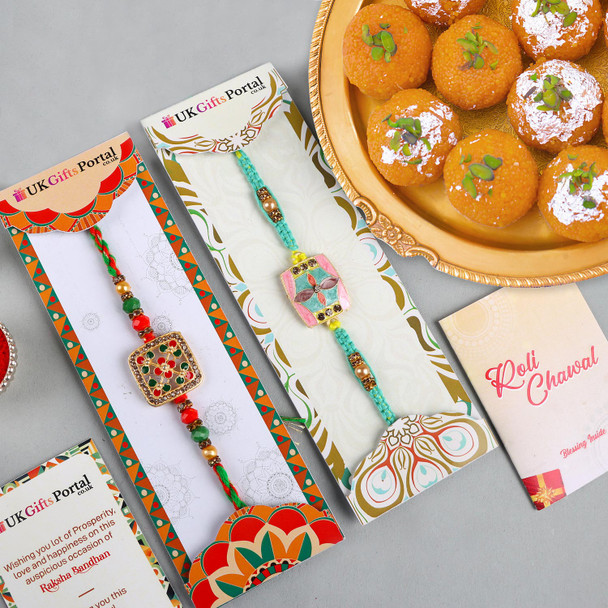 Alluring Rakhi Set with Motichoor Ladoo - For UK