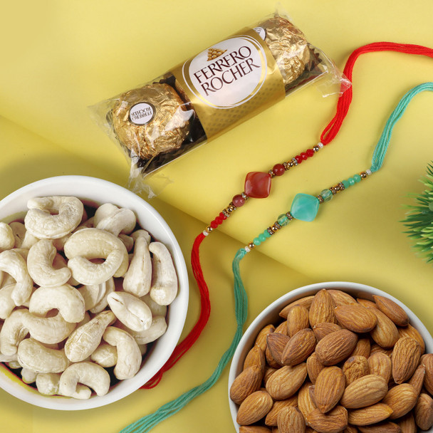 Set of 2 Rakhi with Chocolates & Dryfruits - For Canada