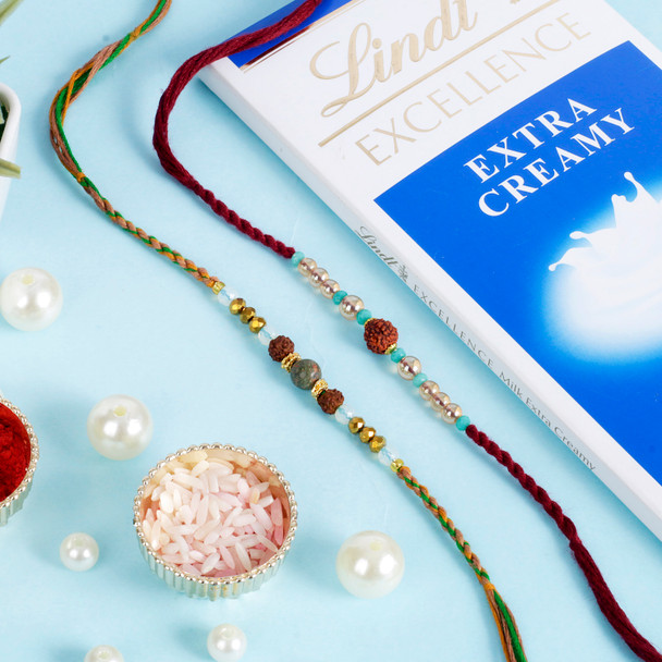 Rudraksha Rakhi with Lindt Chocolate Bar - For Canada