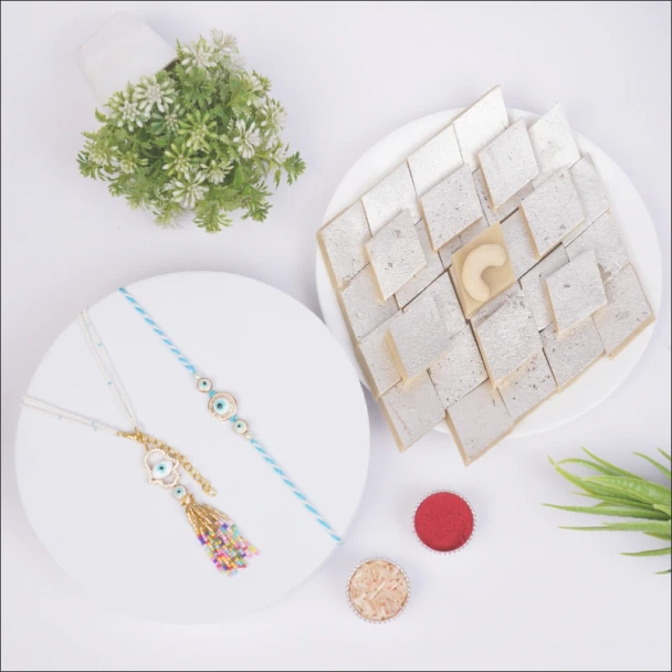Premium Bhaiya Bhabhi Rakhi with Kaju Katli Box - For INDIA