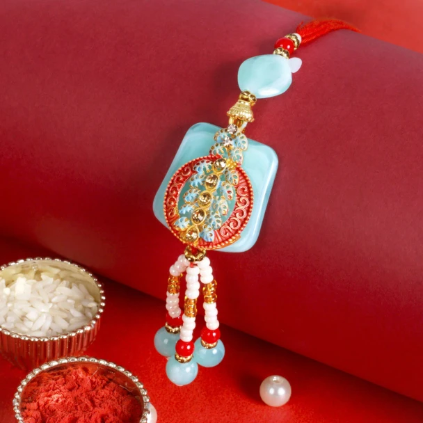 Designer Stone Lumba Bhabhi Rakhi - For USA