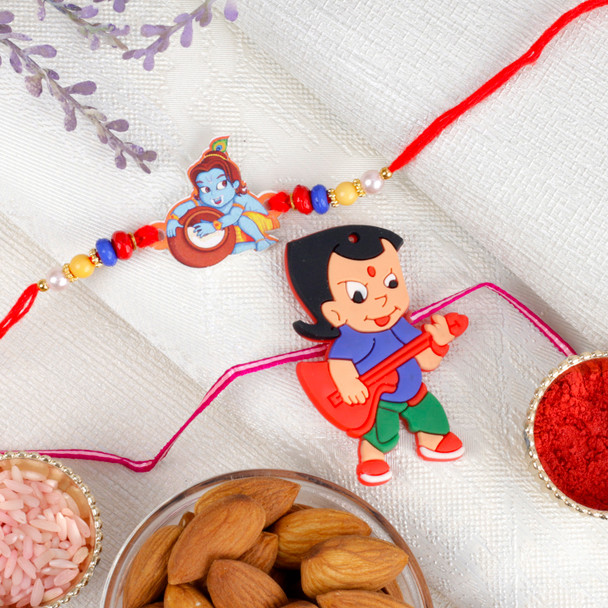Two Cartoon Kids Rakhi with Dry Fruit - For USA