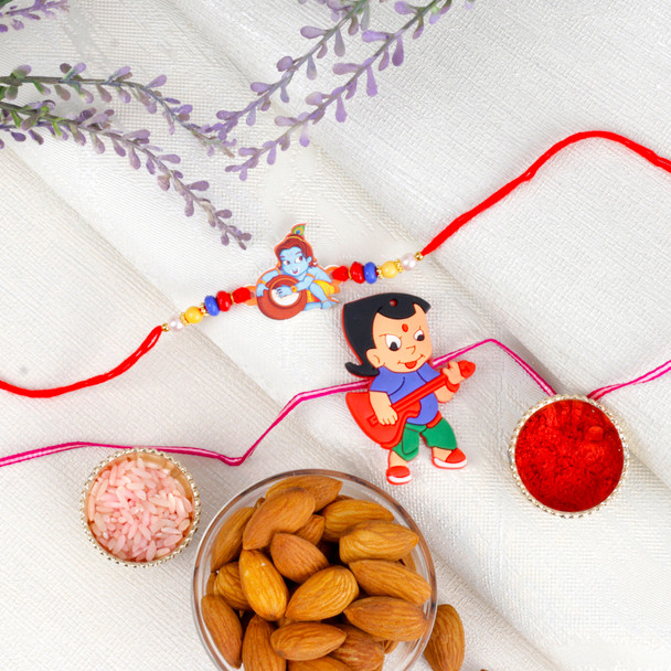 Two Cartoon Kids Rakhi with Dry Fruit - For USA