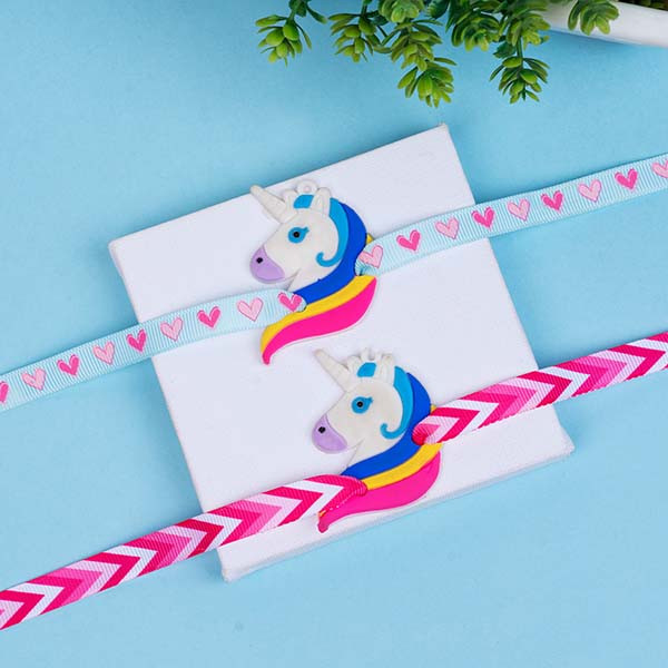 Set of 2 Unicorn Rakhi with Faber Castell Connector Pen Set - For INDIA