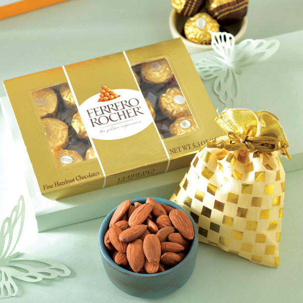 Green Designer Rakhi with Ferrero & Almond - For Australia