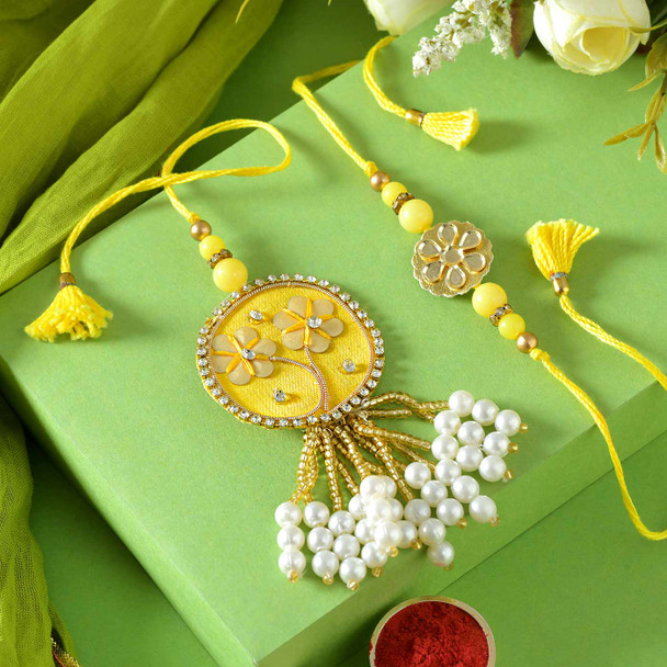 Yellow Bhaiya Bhabhi Rakhi with Ferrero Rocher - For Australia