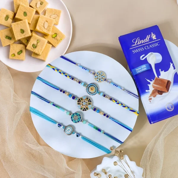 Appealing Blue Rakhis with Sweet & Lindt - For UK