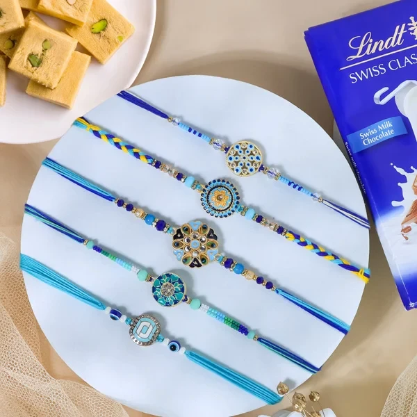 Appealing Blue Rakhis with Sweet & Lindt - For UK
