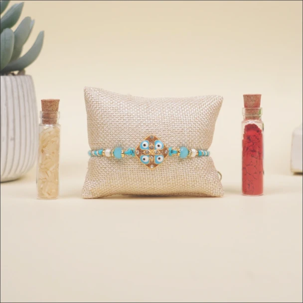 Diagonal Evil Eye Designer Rakhi- For INDIA