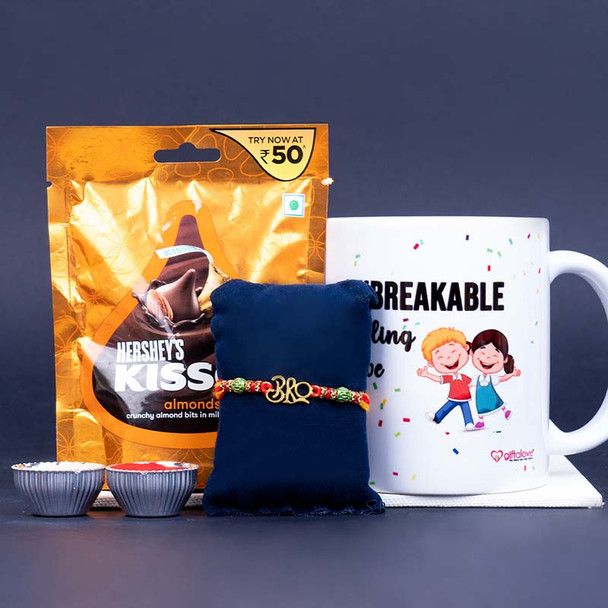 Bro Rakhi with Hershey''s Kisses and Mug - For INDIA