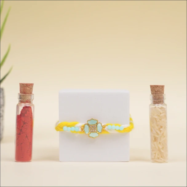 Yellow Floral Designer Rakhi - For INDIA