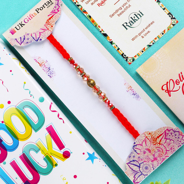 Raksha Bandhan Good Luck Bar with Crystal Beads Rakhi - For UK