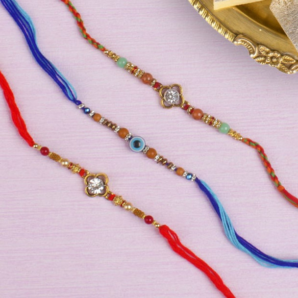 Set of 3 Rakhis with Kaju Katli - For Singapore