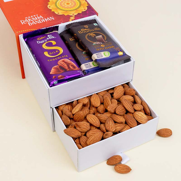 Designer Rakhi with Almonds and Cadbury Chocolates - For INDIA