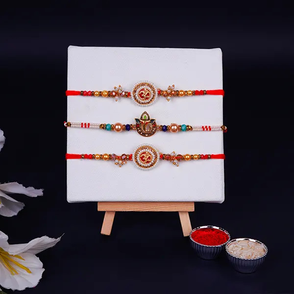 Set of 3 Om and Ganesha Rakhi for Brother - For INDIA