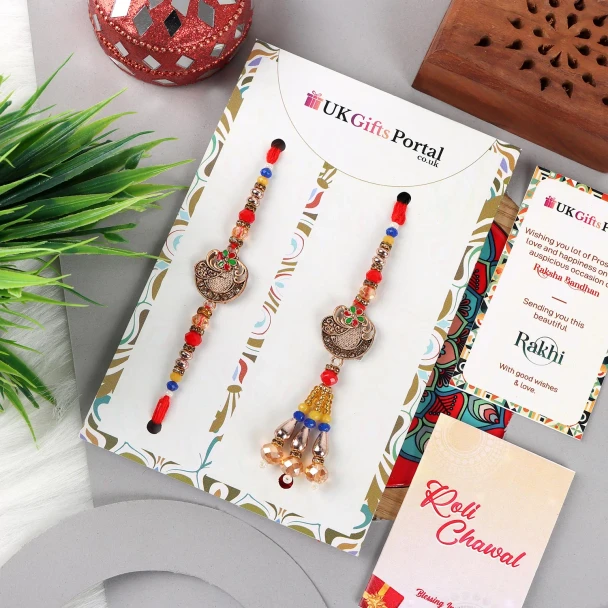 Designer Bhaiya Bhabhi Rakhi with Chocolate & Cashew - For UK