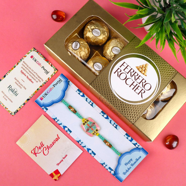 Alluring Designer Rakhi with Ferrero Rocher - For Canada