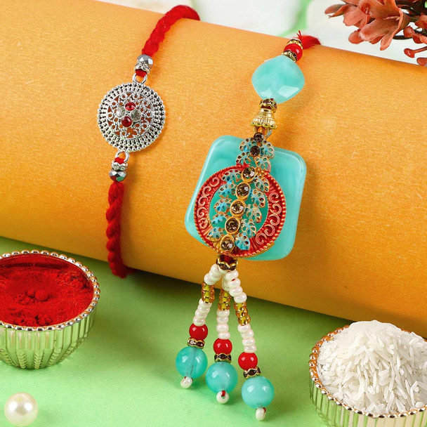 Designer Bhaiya Bhabhi Lumba Rakhi Set - For Canada