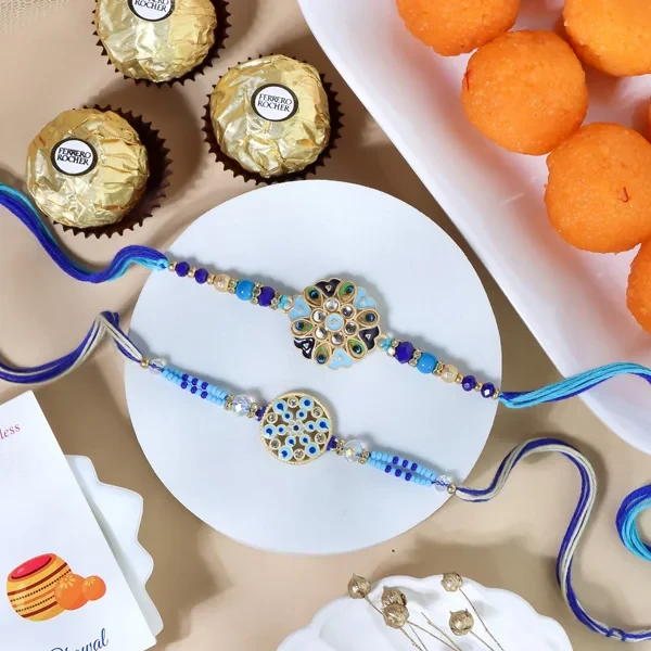 Floral Rakhi Set with Sweet & Chocolate - For UK