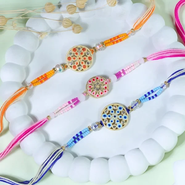 Fancy Floral Set of 3 Rakhi Gift Combo - For UK