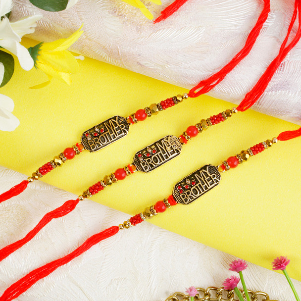 My Brother Metalic Set of 3 Rakhi - For UK