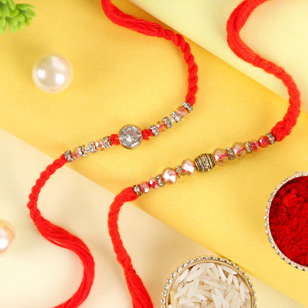 Meticulous Set of 2 Beads Rakhi - For UK