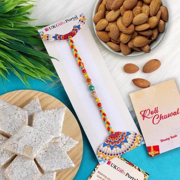 Beads Rakhi with Kaju Katli & Almond - For Australia