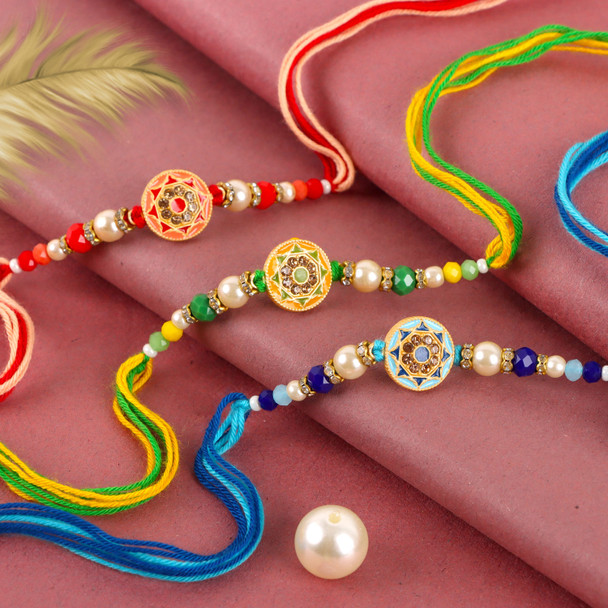 Set of 3 Colourful Beaded Rakhi for Brothers - For Australia