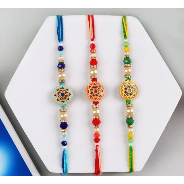Set of 3 Designer Beads Rakhi with Lindt - For Australia