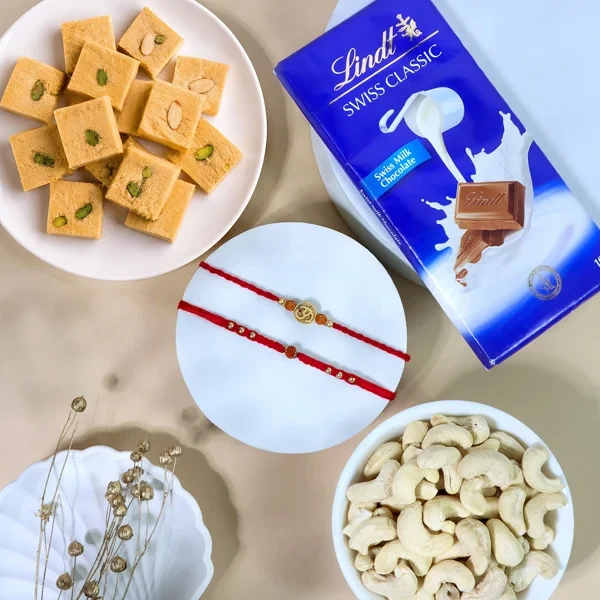 Rudraksha Aum Rakhi Set Gift Hamper - For Europe