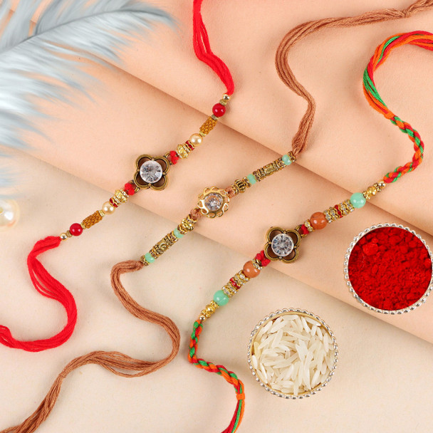 Diamond Designer Set of 3 Rakhi - For Canada