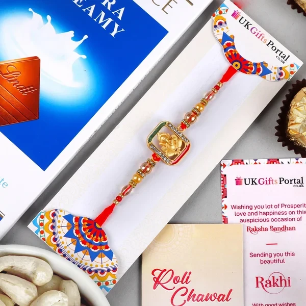 Designer Ganesha Rakhi Dty-fruit Chocolate Hamper  - For USA