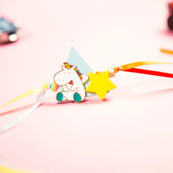Unicorn Kids Rakhi with 3 Pcs Kinder Joy Eggs & Cashew - For UK