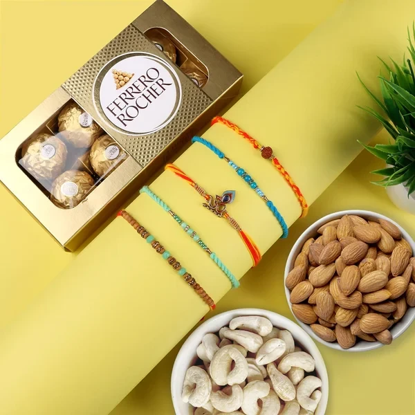 Glittering Five Rakhi Set Gift Hamper - For USA