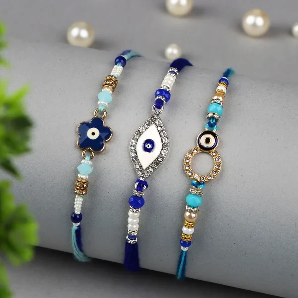 Impressive Designer Evil Eye 3 Rakhi Set - For USA