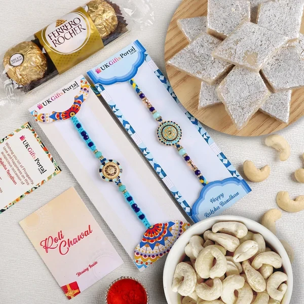 Refined 2 Rakhi Set with Kaju Katli & Ferrero & Cashew - For USA