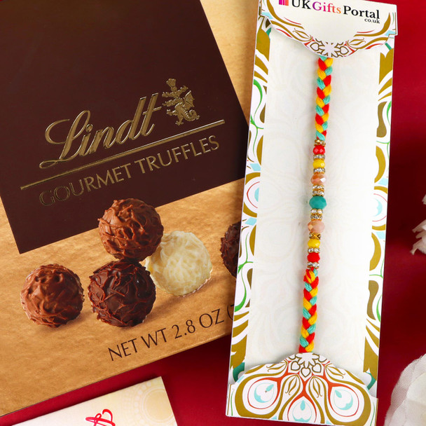 Diamond Beads Colourful Rakhi Thread N Chocolate - For USA