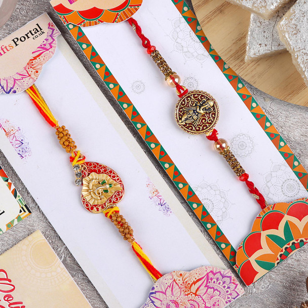 Ganesha Set of 2 Rakhi with Kaju Katli - For USA