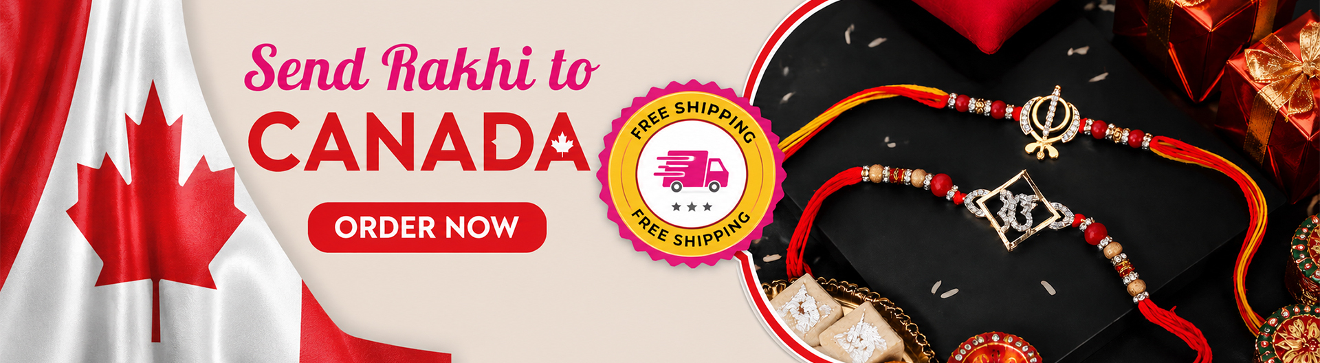 Banner for Send Rakhi to Canada with Free Shipping  through UK Gifts Portal