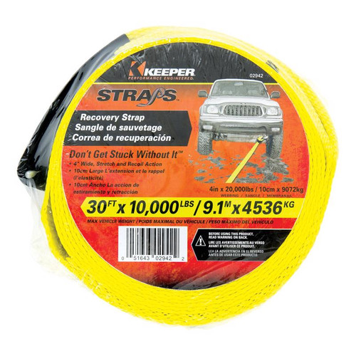 Keeper - 2942 - 4 in. W x 30 ft. L Yellow Vehicle Recovery Strap 10000 lb. - 1/Pack
