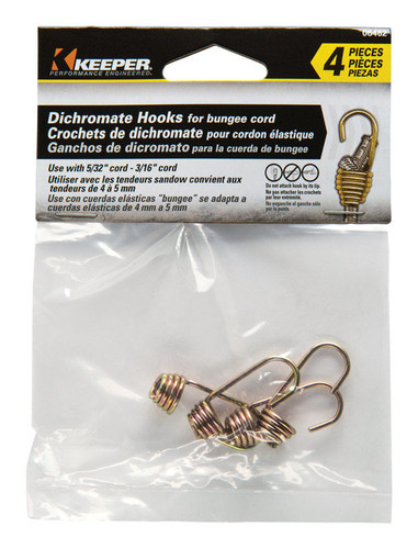 Keeper - 6462 - Gold Bungee Cord Hooks 5/32 in. L x 3/16 in. - 4/Pack