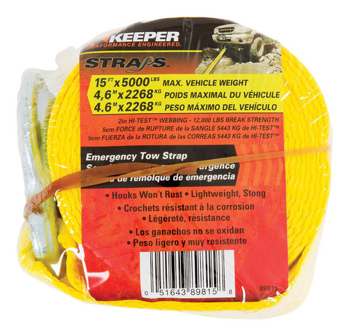 Keeper - 89815 - 2 in. W x 15 ft. L Yellow Tow Strap 5000 lb. - 1/Pack