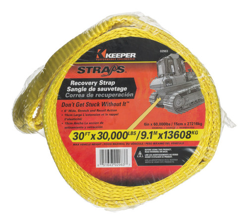 Keeper - 2963 - 6 in. W x 30 ft. L Yellow Vehicle Recovery Strap 30000 lb. - 1/Pack