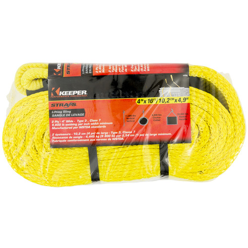Keeper - 2646 - 4 in. W x 16 L Yellow Lifting Sling 22000 lb. - 1/Pack