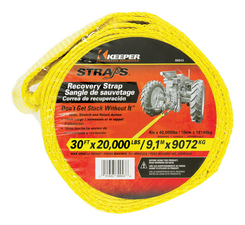 Keeper - 89943 - 4 in. W x 30 ft. L Yellow Vehicle Recovery Strap 20000 lb. - 1/Pack