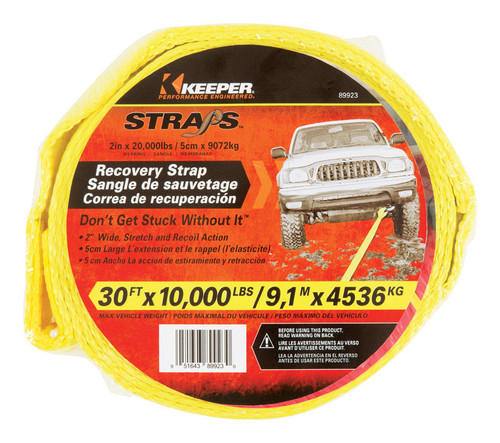 Keeper - 89923 - 2 in. W x 30 ft. L Yellow Vehicle Recovery Strap 10000 lb. - 1/Pack